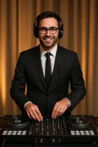 Groovy Sound Productions Dallas_Fort_Worth wedding DJ in a suit energizing the crowd with music