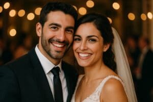 Bride and groom at their wedding