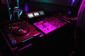 Groovy Sound Productions Video DJ set up with Pioneer DVJ X1, Roland Edirol V4 video Mixer and 3 screen Video Monitor