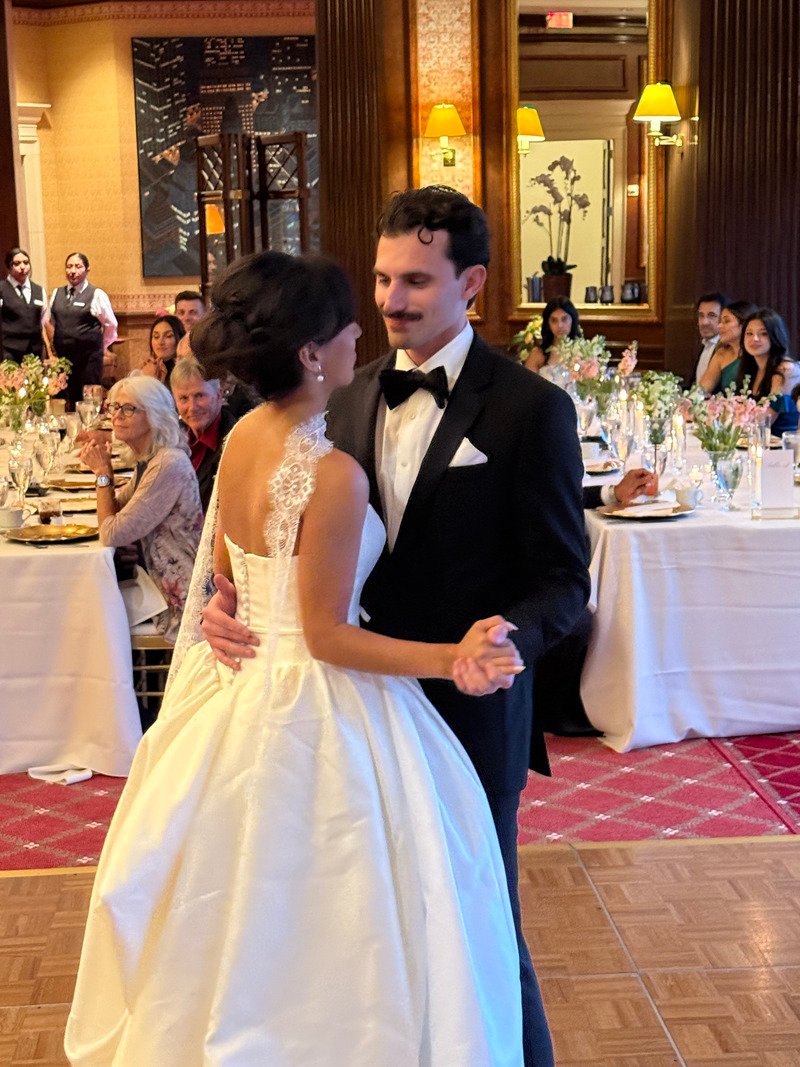 bride and groom dancing