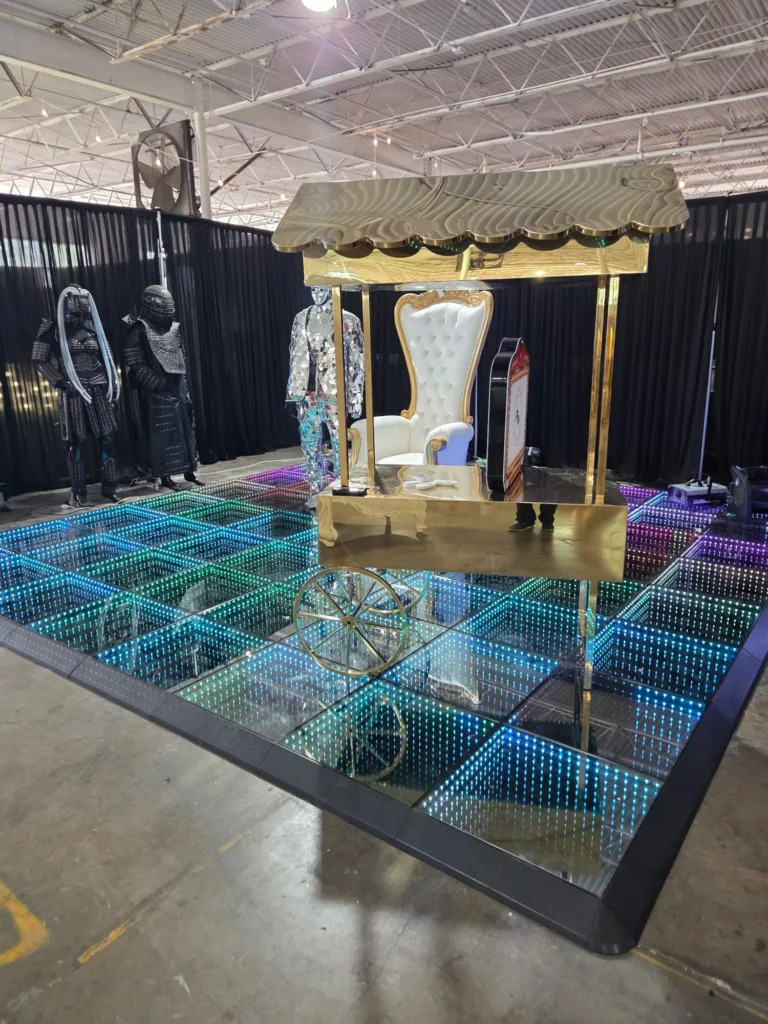 Blue and green infinity LED dance floor for a luxury Dallas event